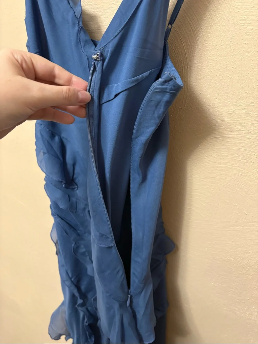 Abercrombie & Fitch Cascading Ruffle Maxi Dress Blue Size Small Petite NWT New